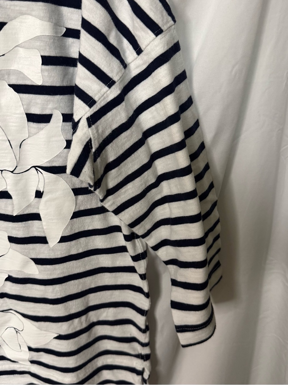 J. Crew Black & White Striped Long-Sleeve Tee with White Floral Appliqué - Picture 4 of 6